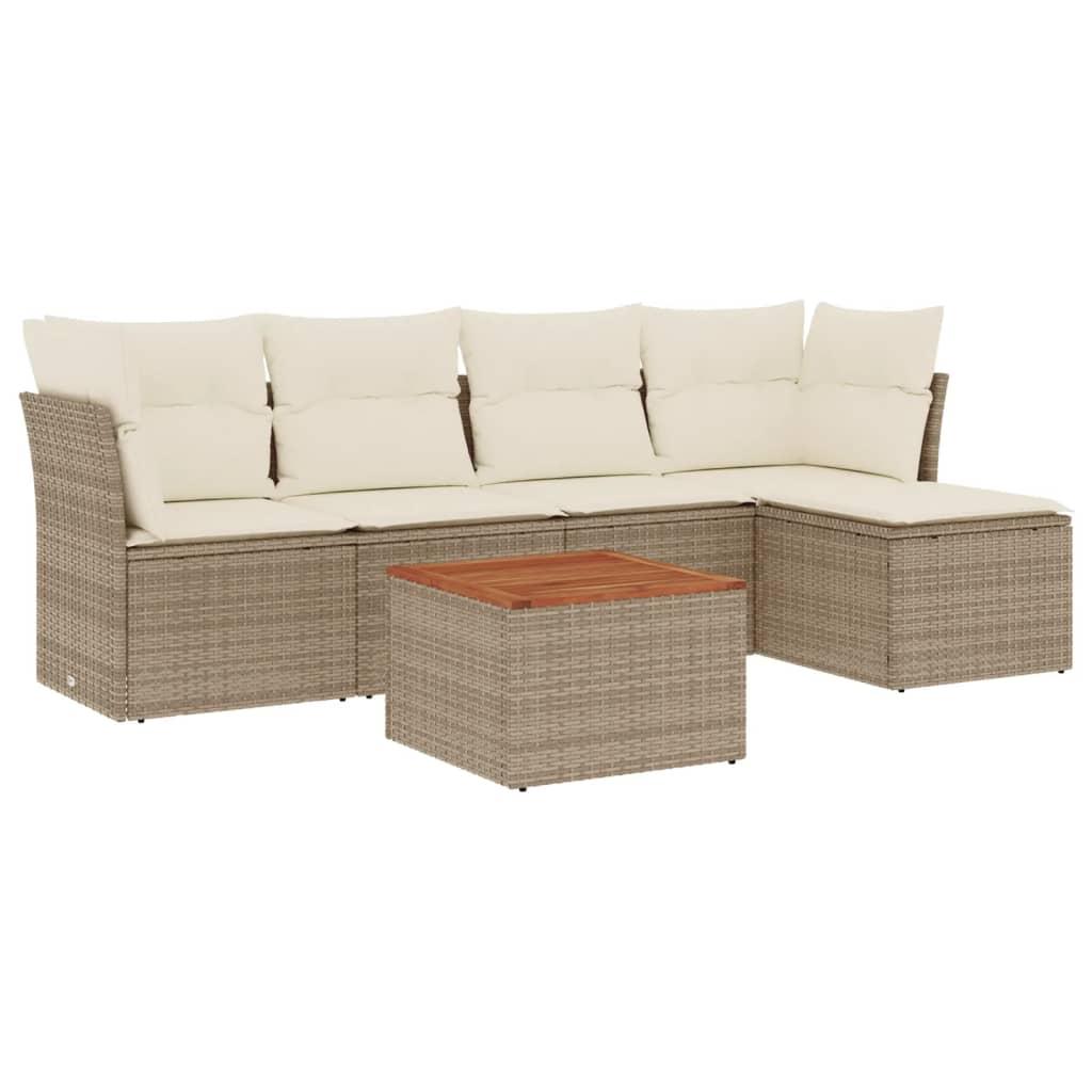 Sofasæt til haven 6 dele med hynder polyrattan beige