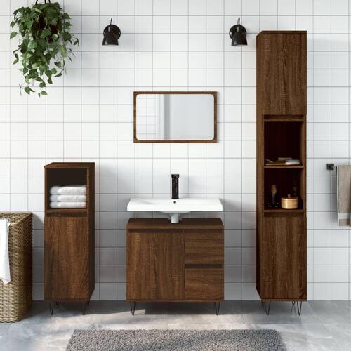 Badeværelsesskab 30x30x190 cm konstrueret træ brun egetræsfarve