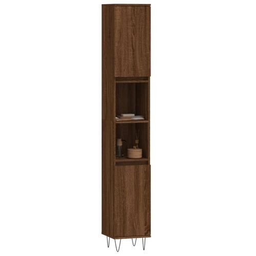 Badeværelsesskab 30x30x190 cm konstrueret træ brun egetræsfarve