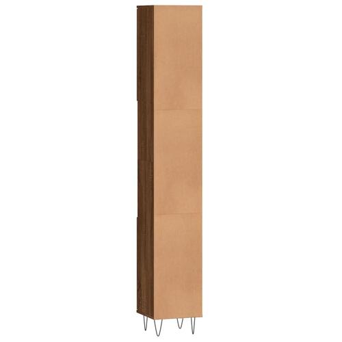 Badeværelsesskab 30x30x190 cm konstrueret træ brun egetræsfarve