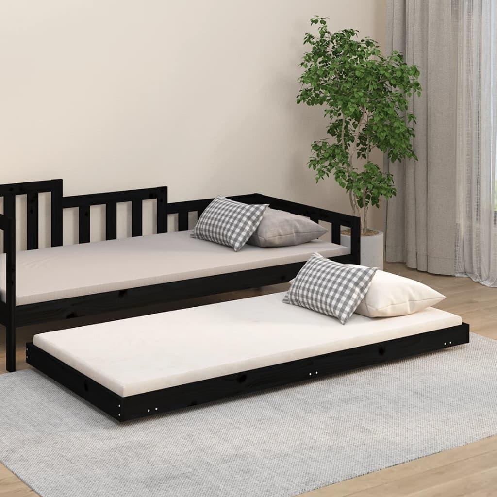 Sengestel 75x190 cm massivt fyrretræ sort