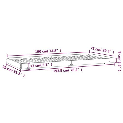 Sengestel 75x190 cm massivt fyrretræ sort