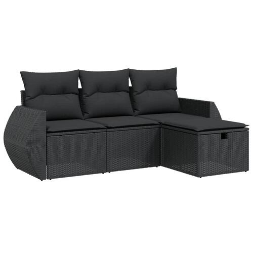 Sofasæt til haven 4 dele med hynder polyrattan sort
