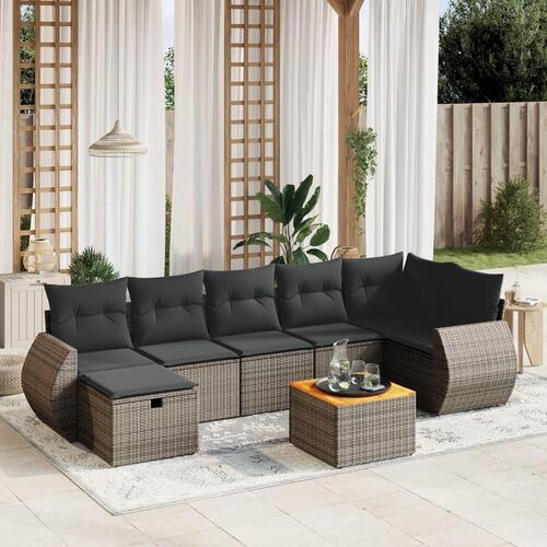 Sofasæt til haven 8 dele med hynder polyrattan grå