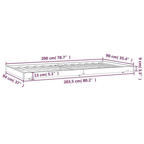 Sengeramme 90x200 cm massivt fyrretræ gyldenbrun