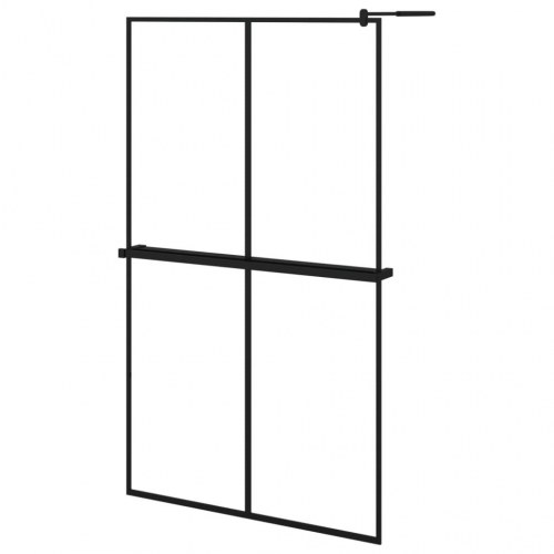 Brusevæg med hylde 118x190 cm sikkerhedsglas og aluminium sort