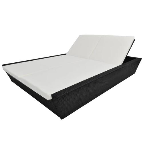 Loungeseng med hynde polyrattan sort