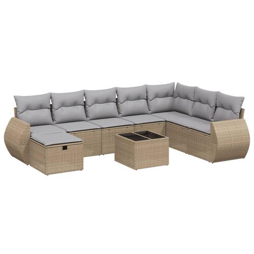 Spisebordssæt til haven 9 dele med hynder polyrattan beige