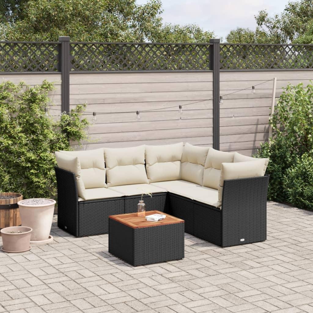 Sofasæt til haven 6 dele med hynder polyrattan sort