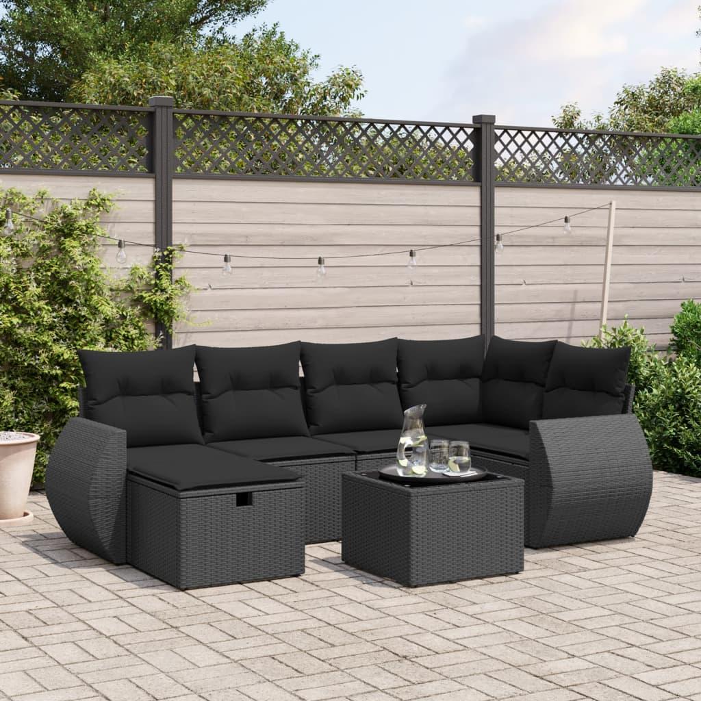 Sofasæt til haven 7 dele med hynder polyrattan sort