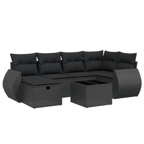 Sofasæt til haven 7 dele med hynder polyrattan sort