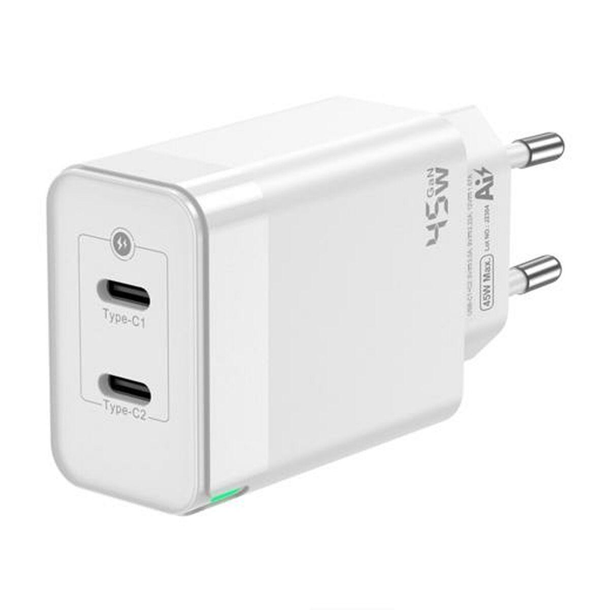 Aisens vægoplader 45 W - hvid, 2x USB‑C (ASCH-45W2P005-W)