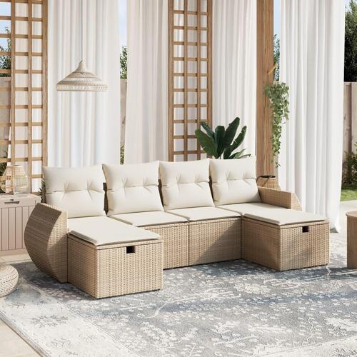 Sofasæt til haven 6 dele med hynder polyrattan beige