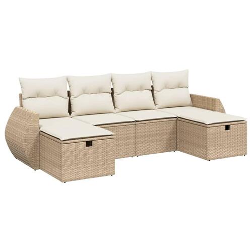 Sofasæt til haven 6 dele med hynder polyrattan beige
