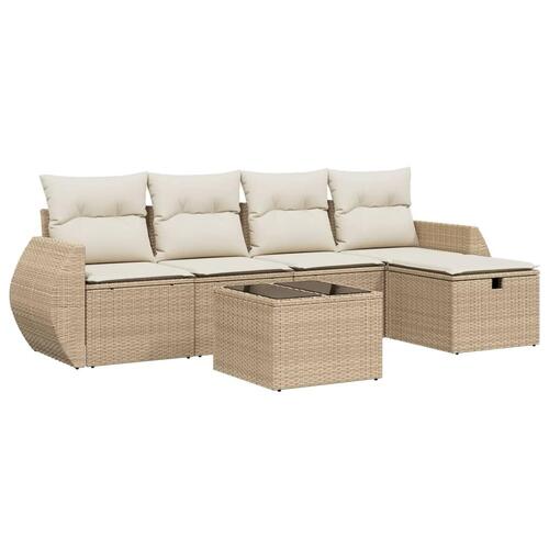 Sofasæt til haven 6 dele med hynder polyrattan beige