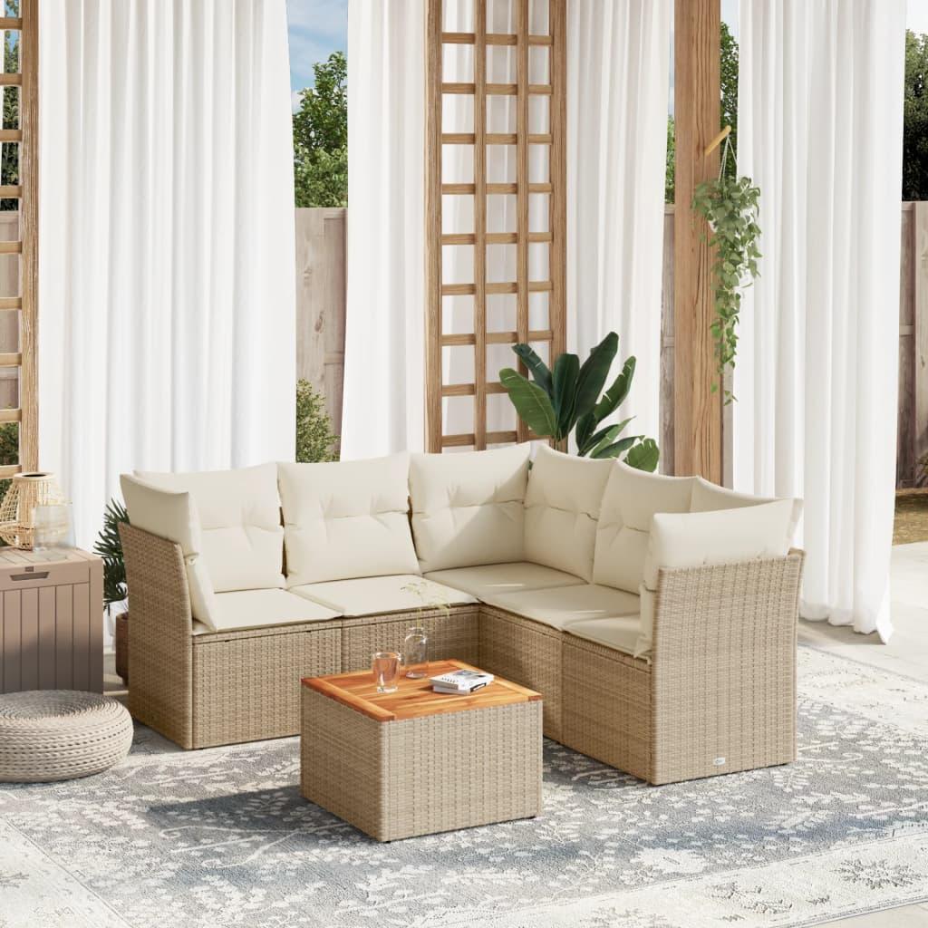 Sofasæt til haven 6 dele med hynder polyrattan beige