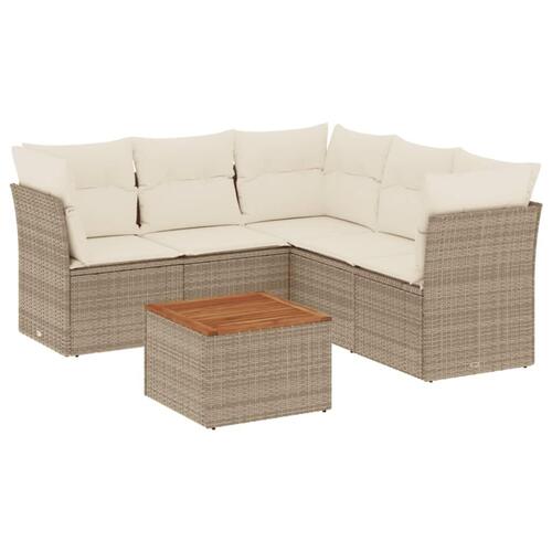 Sofasæt til haven 6 dele med hynder polyrattan beige
