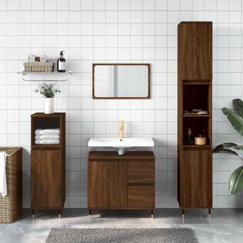 Badeværelsesskab 30x30x190 cm konstrueret træ brun egetræsfarve