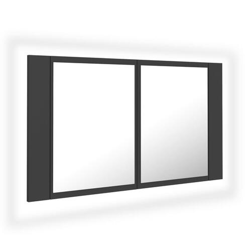 Badeværelsesskab m. spejl og LED-lys 80x12x45 cm akryl grå