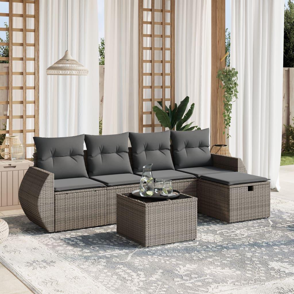 Sofasæt til haven 6 dele med hynder polyrattan grå