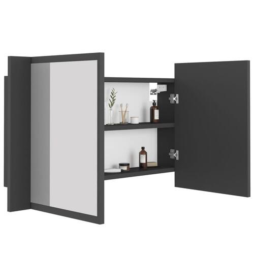 Badeværelsesskab m. spejl og LED-lys 80x12x45 cm akryl grå