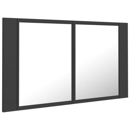 Badeværelsesskab m. spejl og LED-lys 80x12x45 cm akryl grå