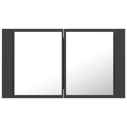 Badeværelsesskab m. spejl og LED-lys 80x12x45 cm akryl grå