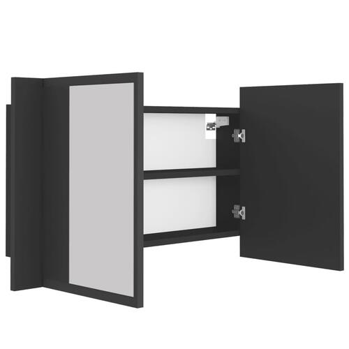 Badeværelsesskab m. spejl og LED-lys 80x12x45 cm akryl grå