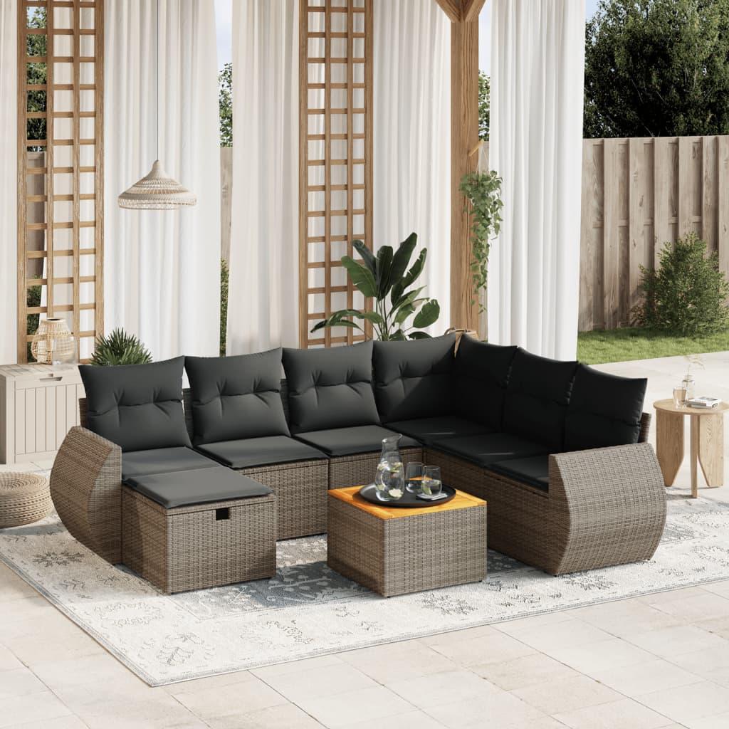 Sofasæt til haven 8 dele med hynder polyrattan grå