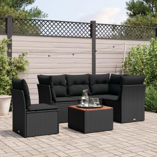 Sofasæt til haven 6 dele med hynder polyrattan sort