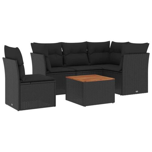 Sofasæt til haven 6 dele med hynder polyrattan sort