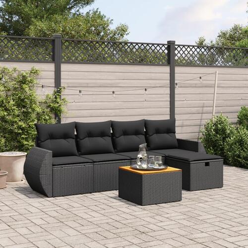 Sofasæt til haven 6 dele med hynder polyrattan sort