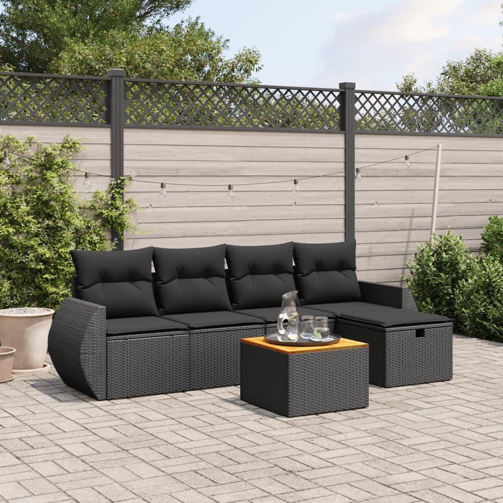 Sofasæt til haven 6 dele med hynder polyrattan sort
