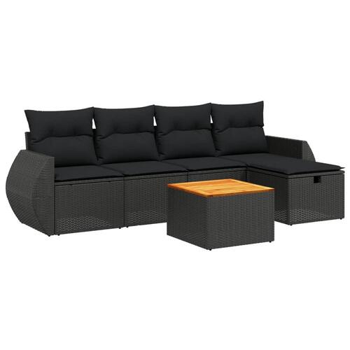 Sofasæt til haven 6 dele med hynder polyrattan sort