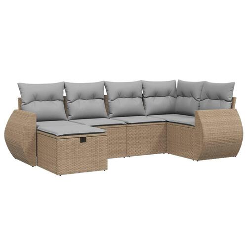 Havesofasæt 6 dele med hynder polyrattan beige