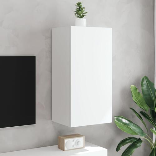 Væghængt tv-bord med LED-lys 40,5x35x80 cm hvid