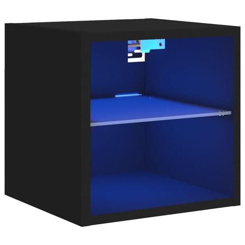 Væghængt tv-bord med LED-lys 30x28,5x30 cm sort