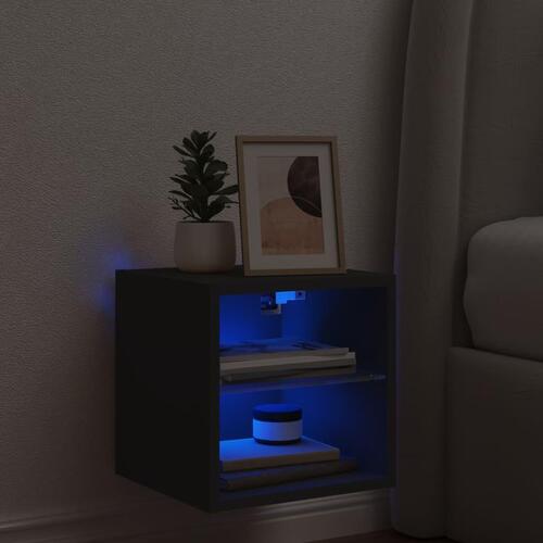 Væghængt tv-bord med LED-lys 30x28,5x30 cm sort