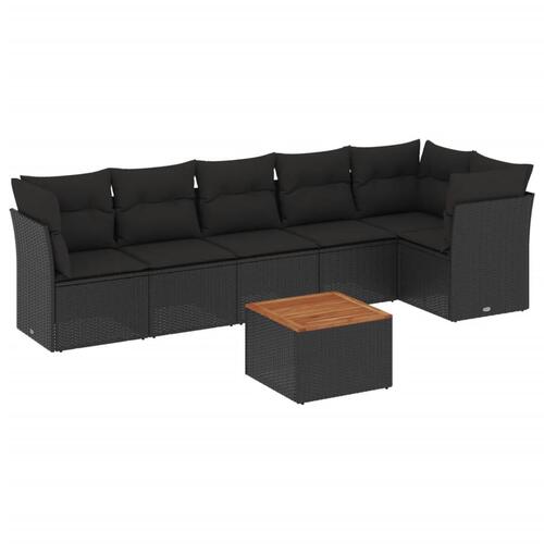 Sofasæt til haven 7 dele med hynder polyrattan sort