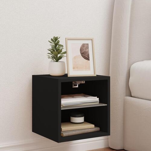 Væghængt tv-bord med LED-lys 30x28,5x30 cm sort