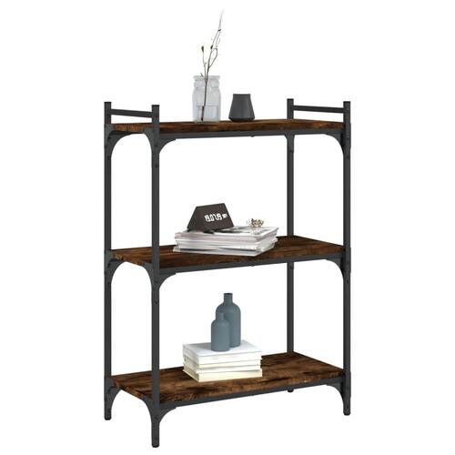 Bogreol 60x30x86 cm 3 hylder konstrueret træ røget eg