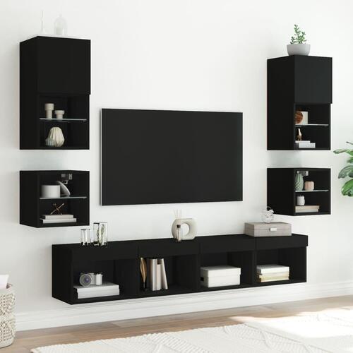 Væghængt tv-bord med LED-lys 30x28,5x30 cm sort