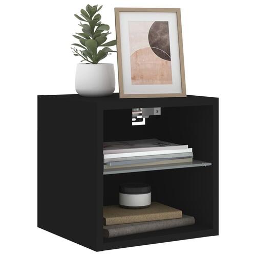 Væghængt tv-bord med LED-lys 30x28,5x30 cm sort