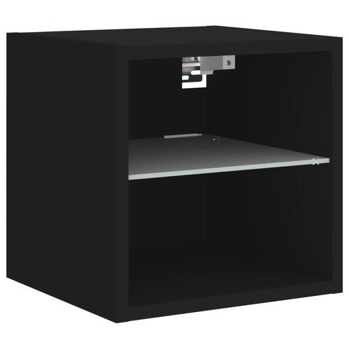 Væghængt tv-bord med LED-lys 30x28,5x30 cm sort