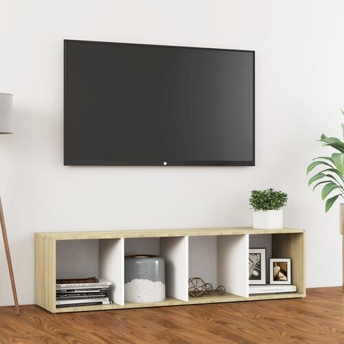 Tv-skab 142,5x35x36,5 cm konstrueret træ hvid og sonoma-eg