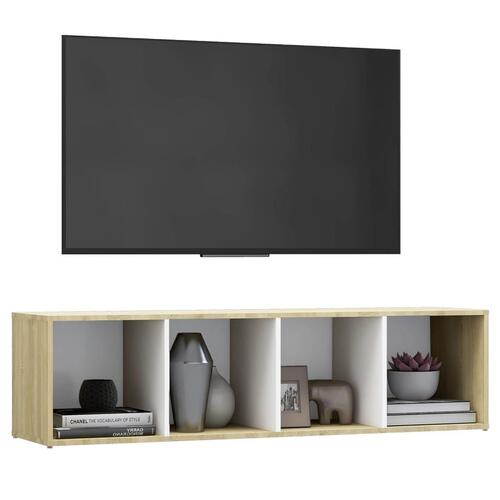 Tv-skab 142,5x35x36,5 cm konstrueret træ hvid og sonoma-eg