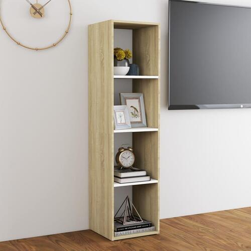 Tv-skab 142,5x35x36,5 cm konstrueret træ hvid og sonoma-eg