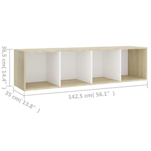 Tv-skab 142,5x35x36,5 cm konstrueret træ hvid og sonoma-eg