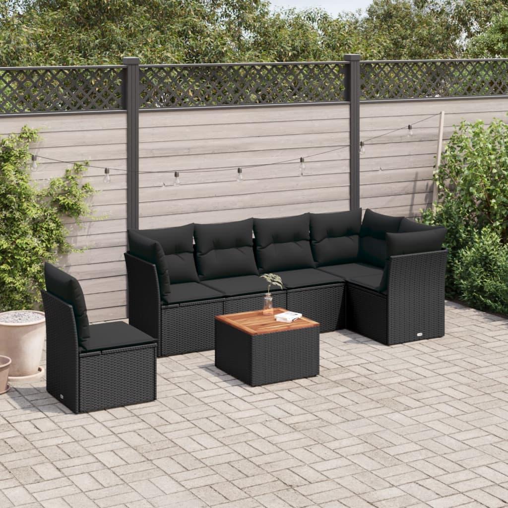 Sofasæt til haven 7 dele med hynder polyrattan sort