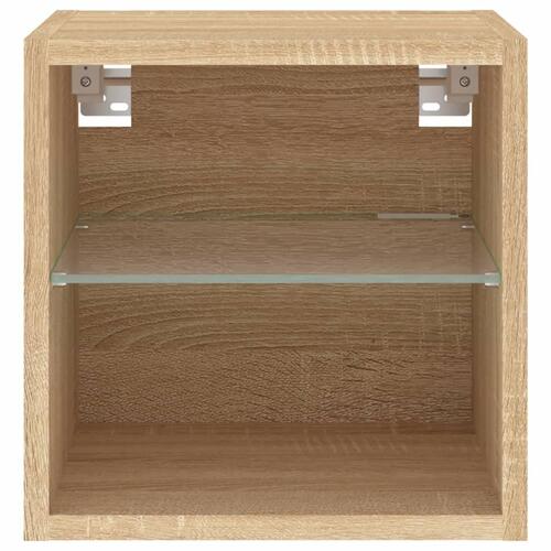 Væghængt tv-bord med LED-lys 30x28,5x30 cm sonoma-eg
